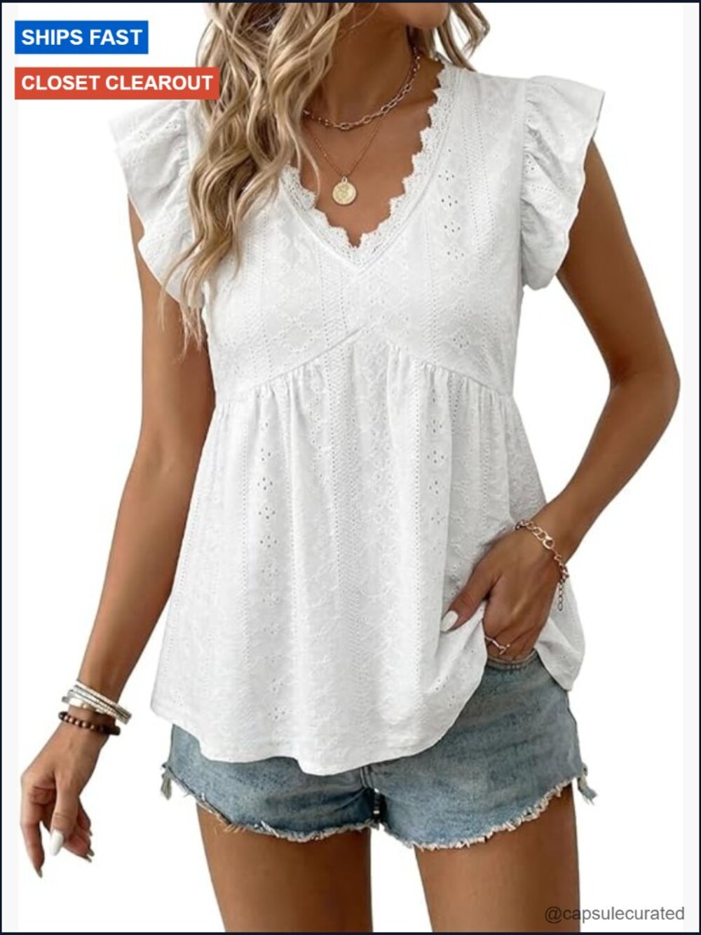 Women Boho Tank Top Lace V-Neck Ruffle Camisole Summer Texture Sleeveless - Picture 1 of 7
